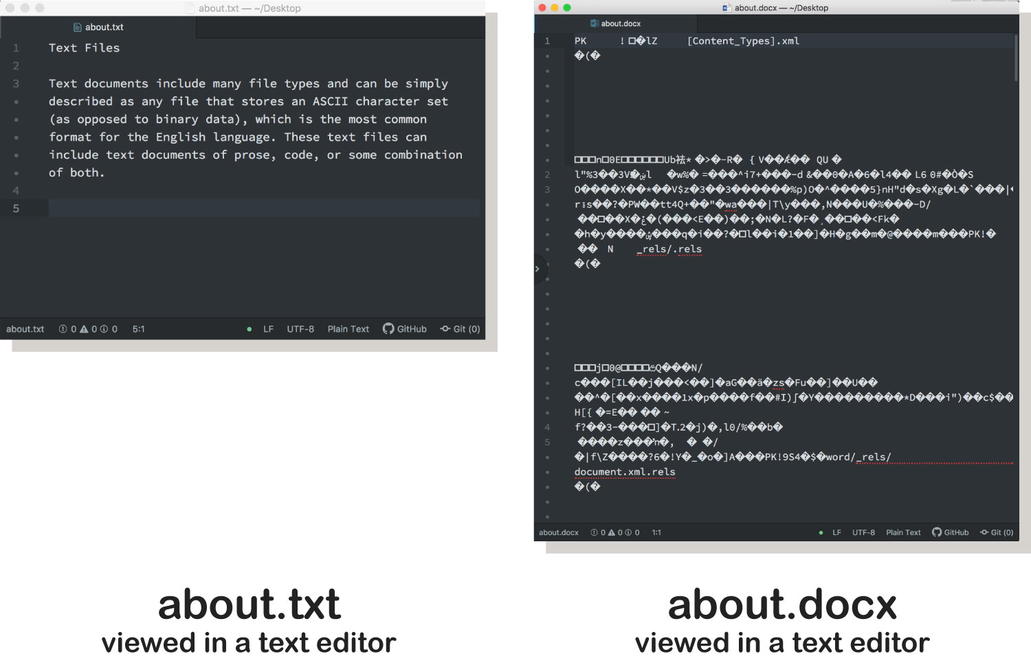 A .docx file loaded into a simple text editor