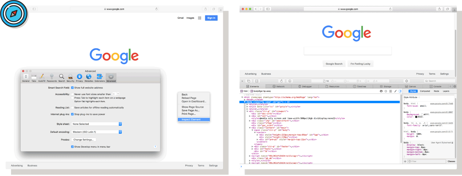 using the inspect code feature in Safari